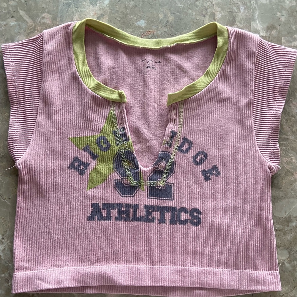 Urban Outfitters Pink and Green Cropped Athletic Top